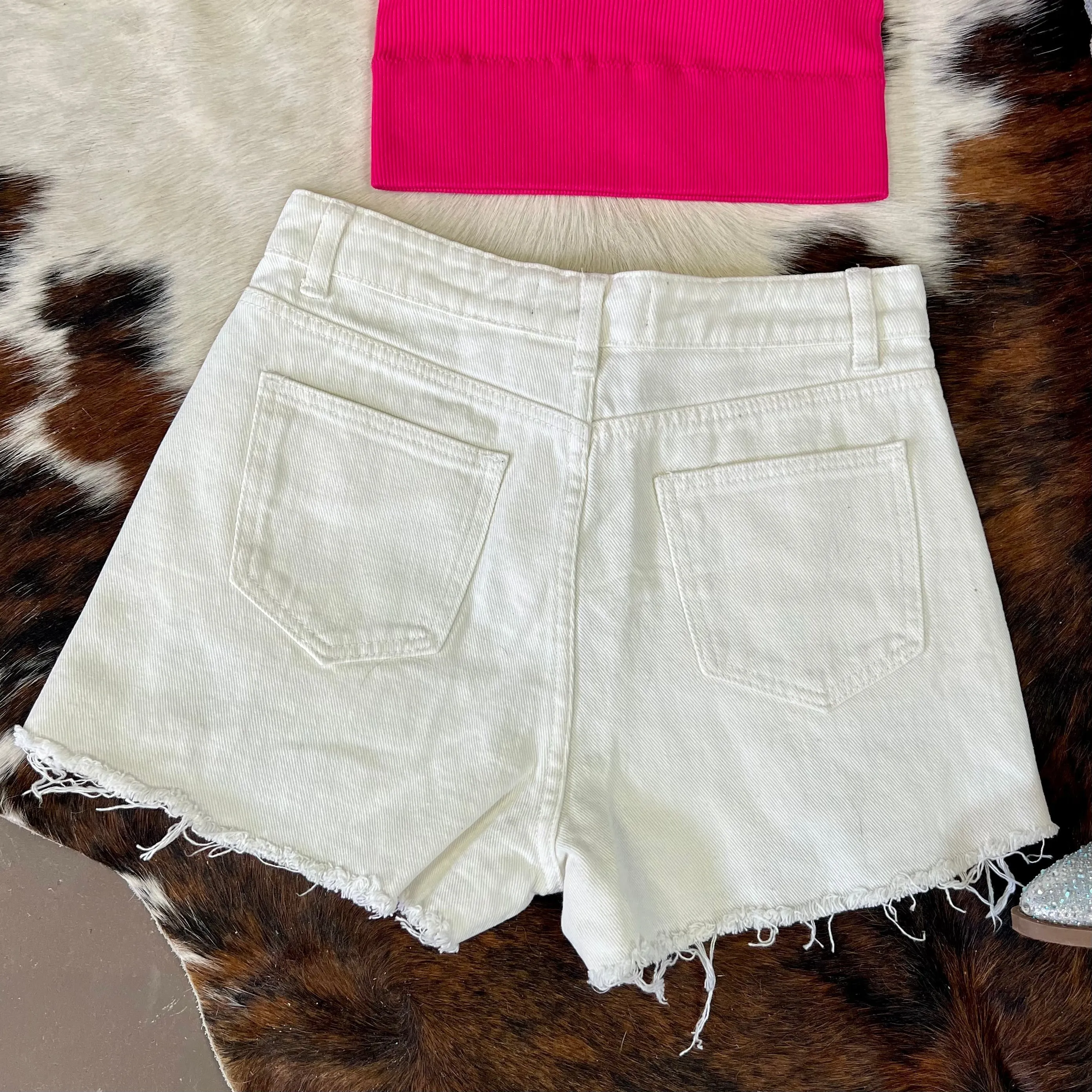 Finalist Round Rhinestone Shorts White*