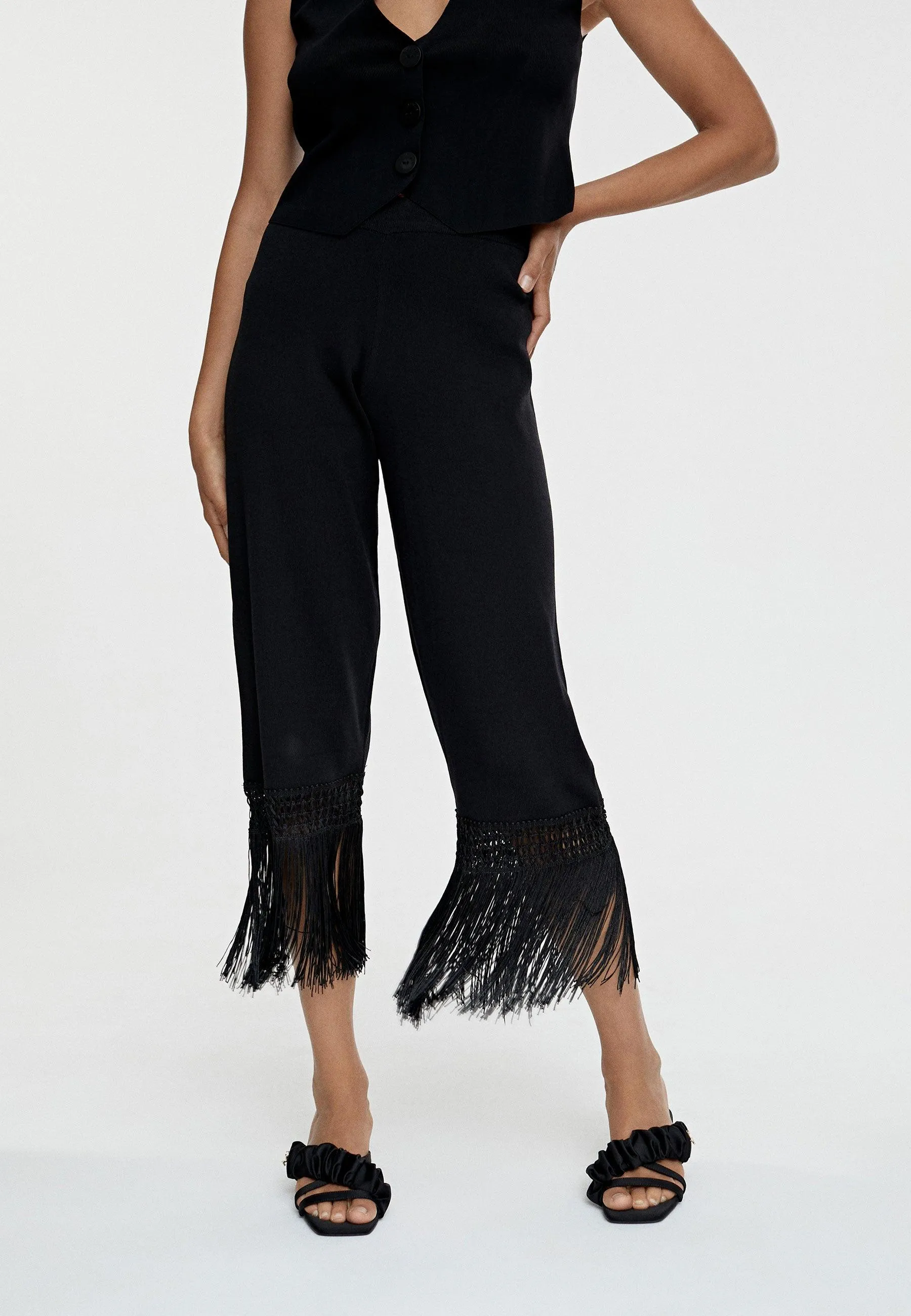 Fringed knit trousers