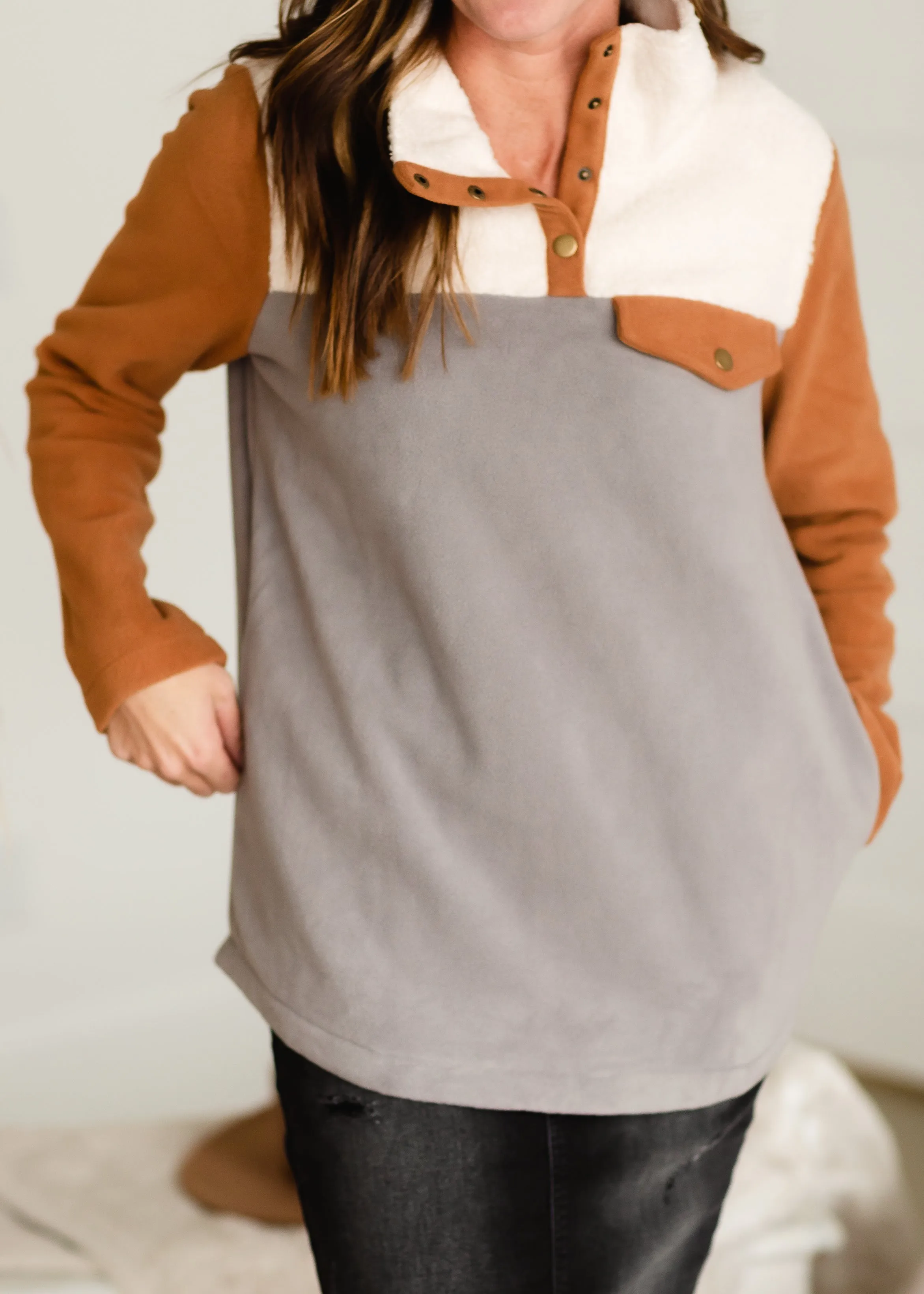 Gray Color Block Fleece Top - FINAL SALE