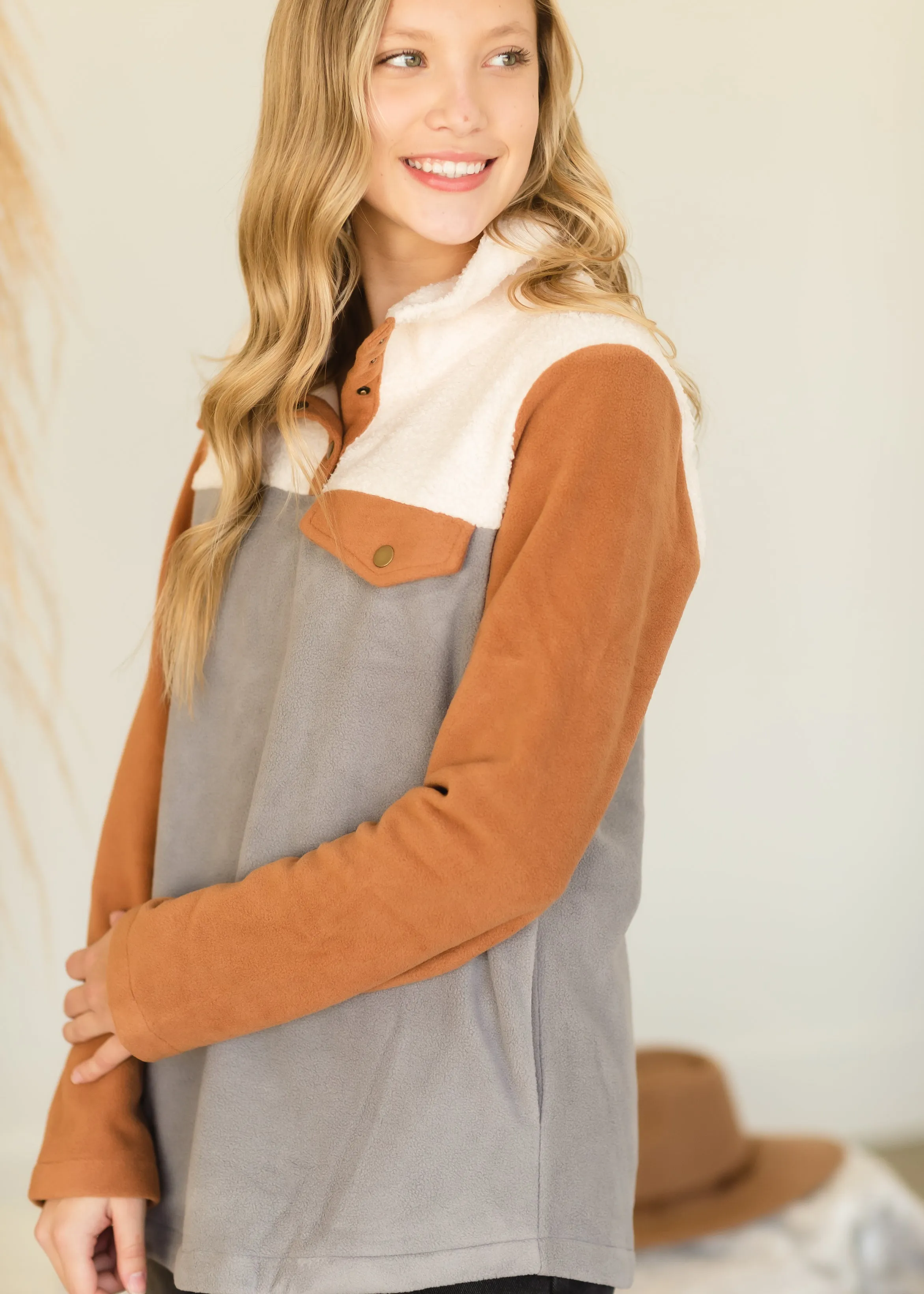 Gray Color Block Fleece Top - FINAL SALE