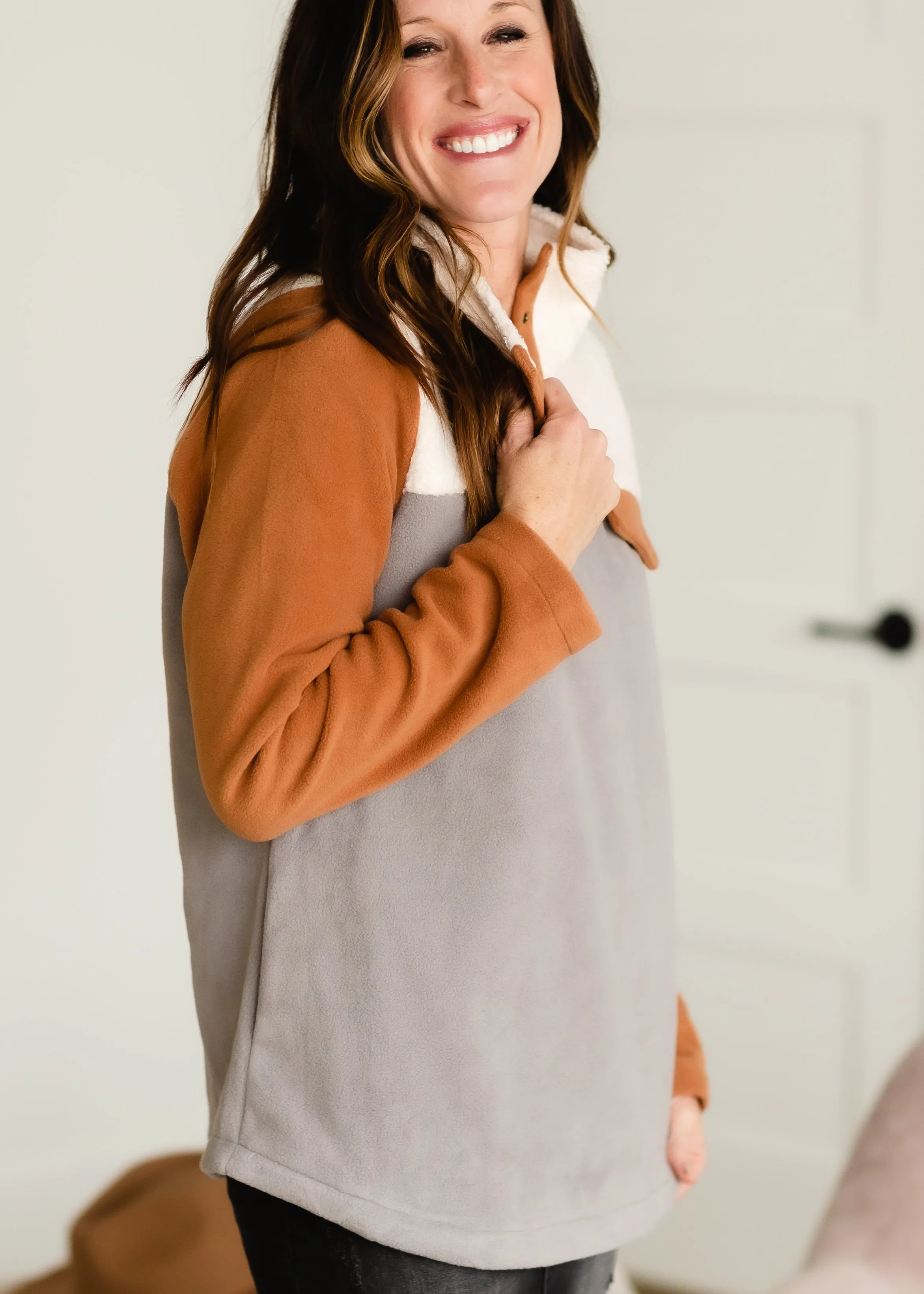 Gray Color Block Fleece Top - FINAL SALE