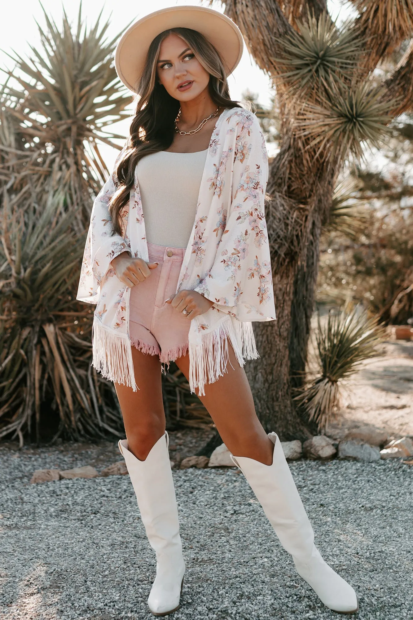 Gypsy Soul Fringed Floral Kimono (Ivory Combo)