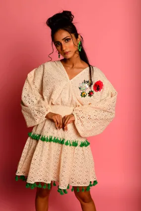 Hand Embroidered Cream Boho Dress