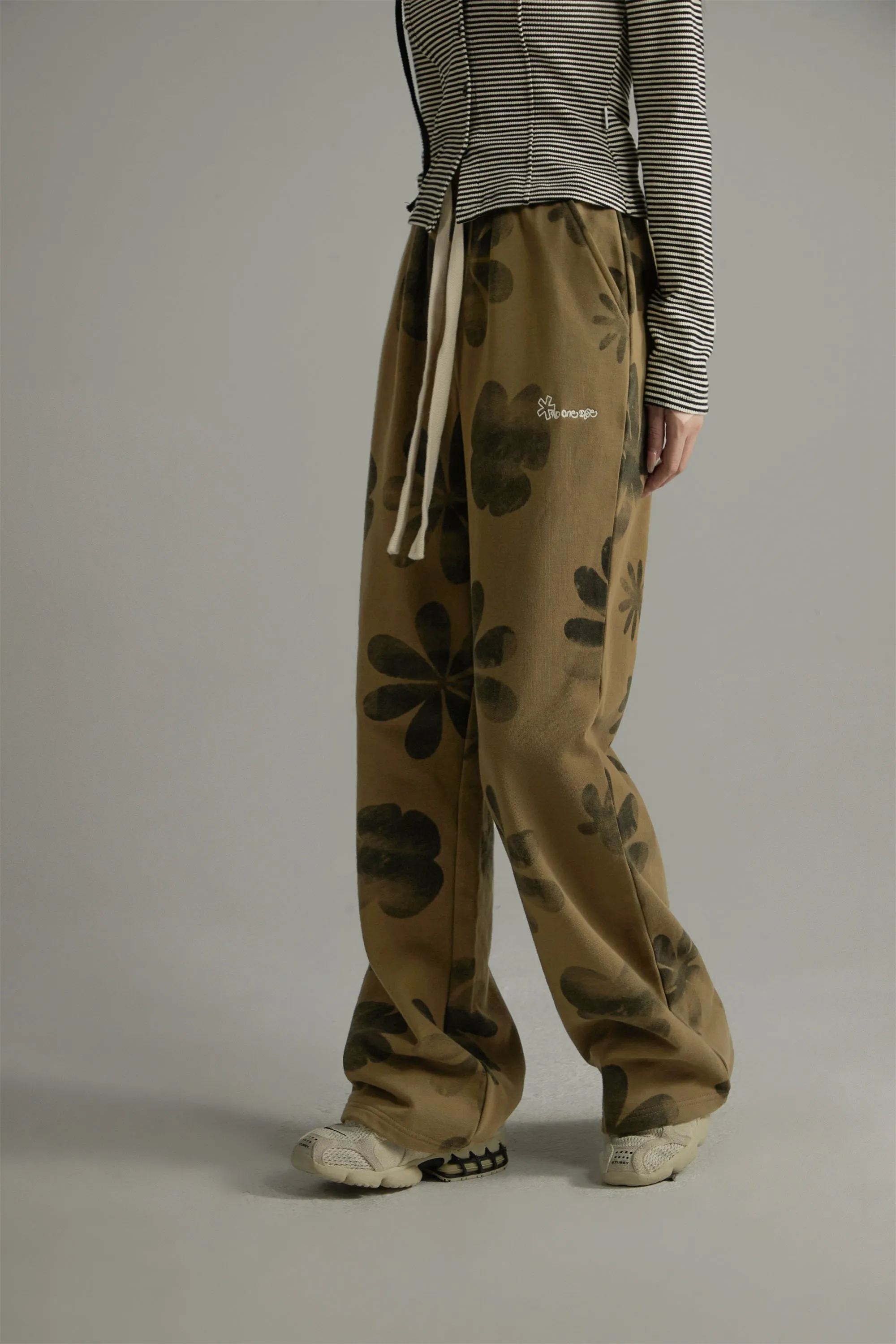 High-Waisted Casual Flower Pants