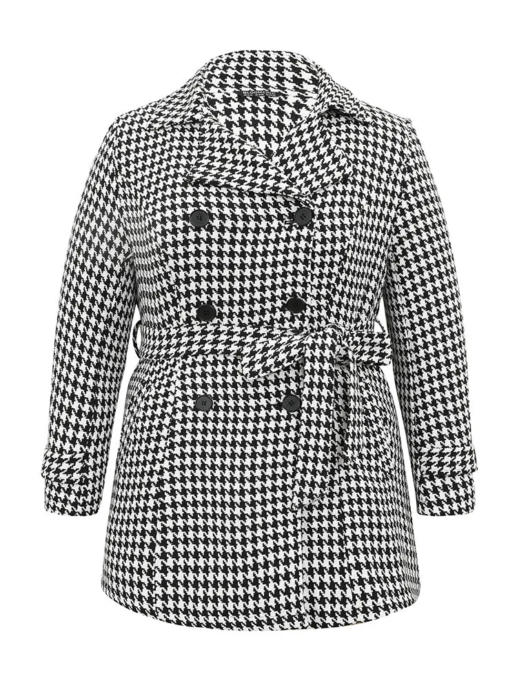 Houndstooth Double Breasted Belted Coat