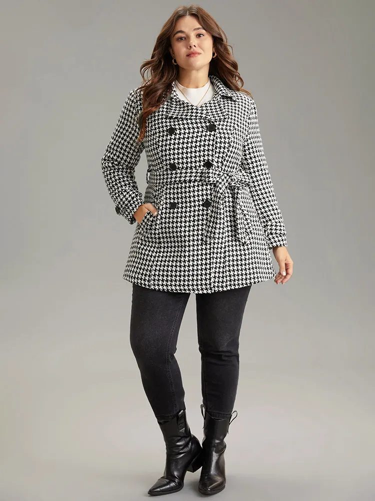 Houndstooth Double Breasted Belted Coat