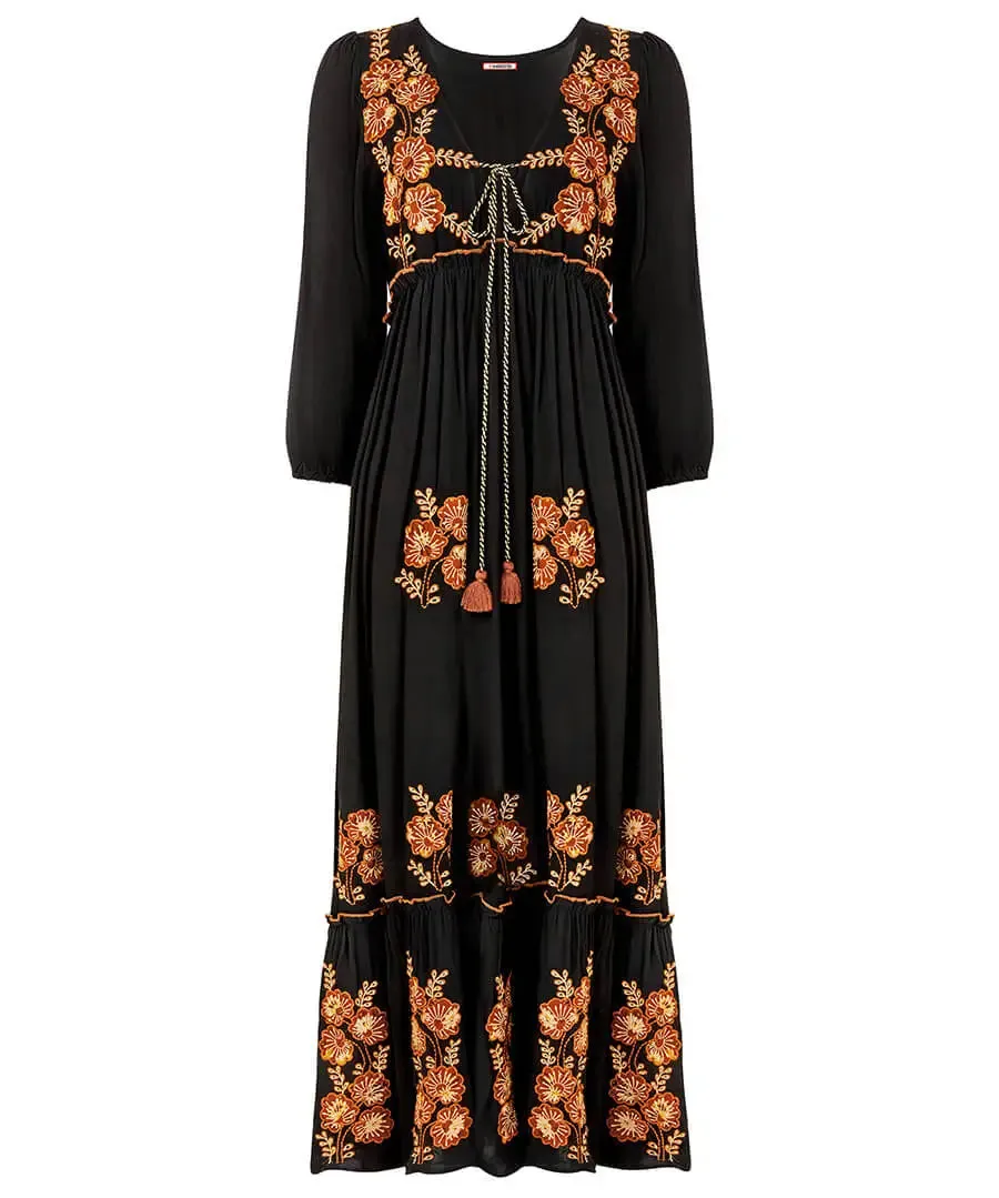 Joe Browns 12 Black Sensational Embroidered Boho Dress