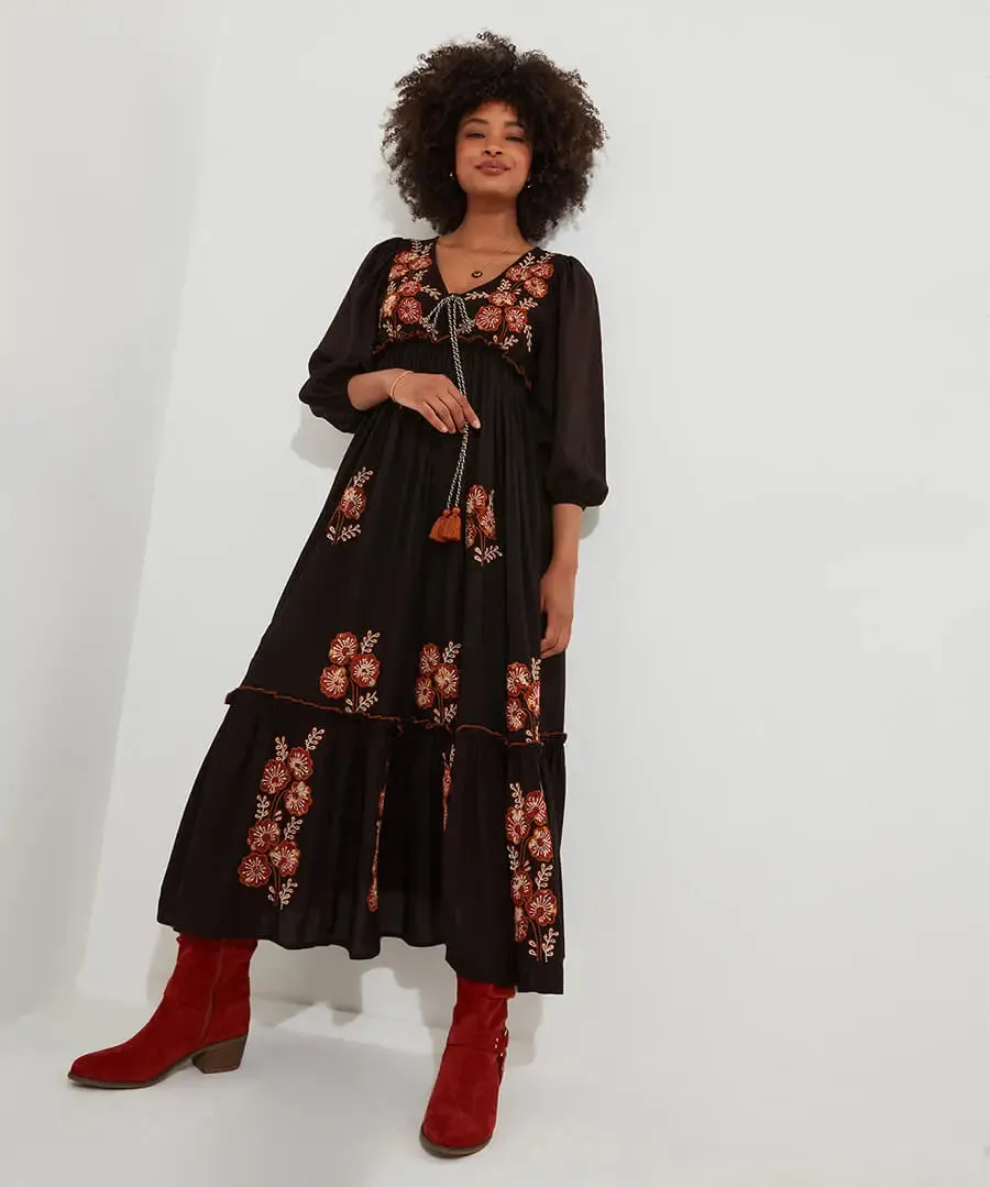 Joe Browns 12 Black Sensational Embroidered Boho Dress