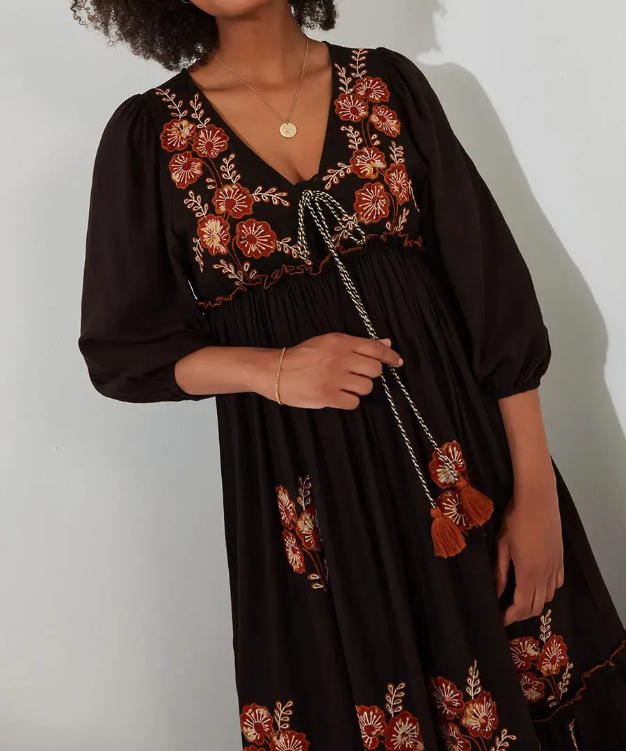 Joe Browns 12 Black Sensational Embroidered Boho Dress