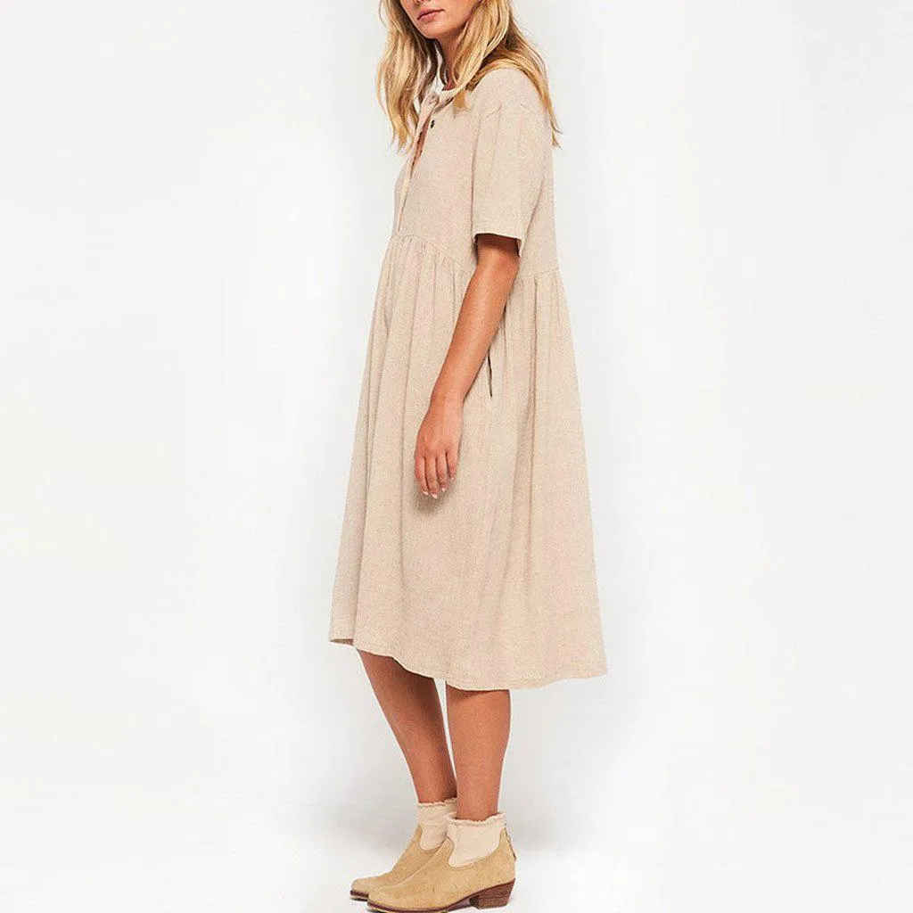 JuliaFashion - 2024 Short Sleeve Solid Midi Summer Dress