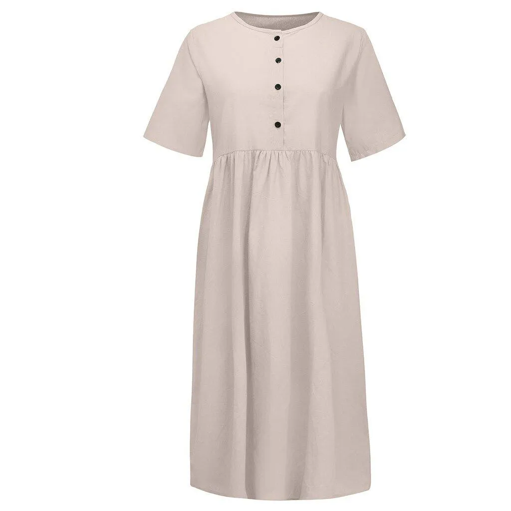 JuliaFashion - 2024 Short Sleeve Solid Midi Summer Dress