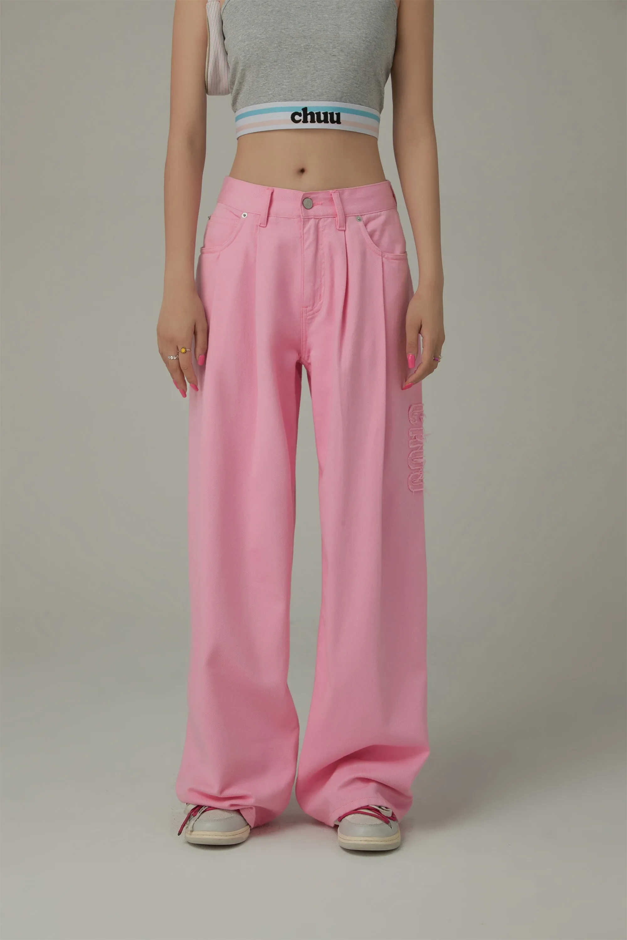 Logo Long Wide Baggy Color Pants