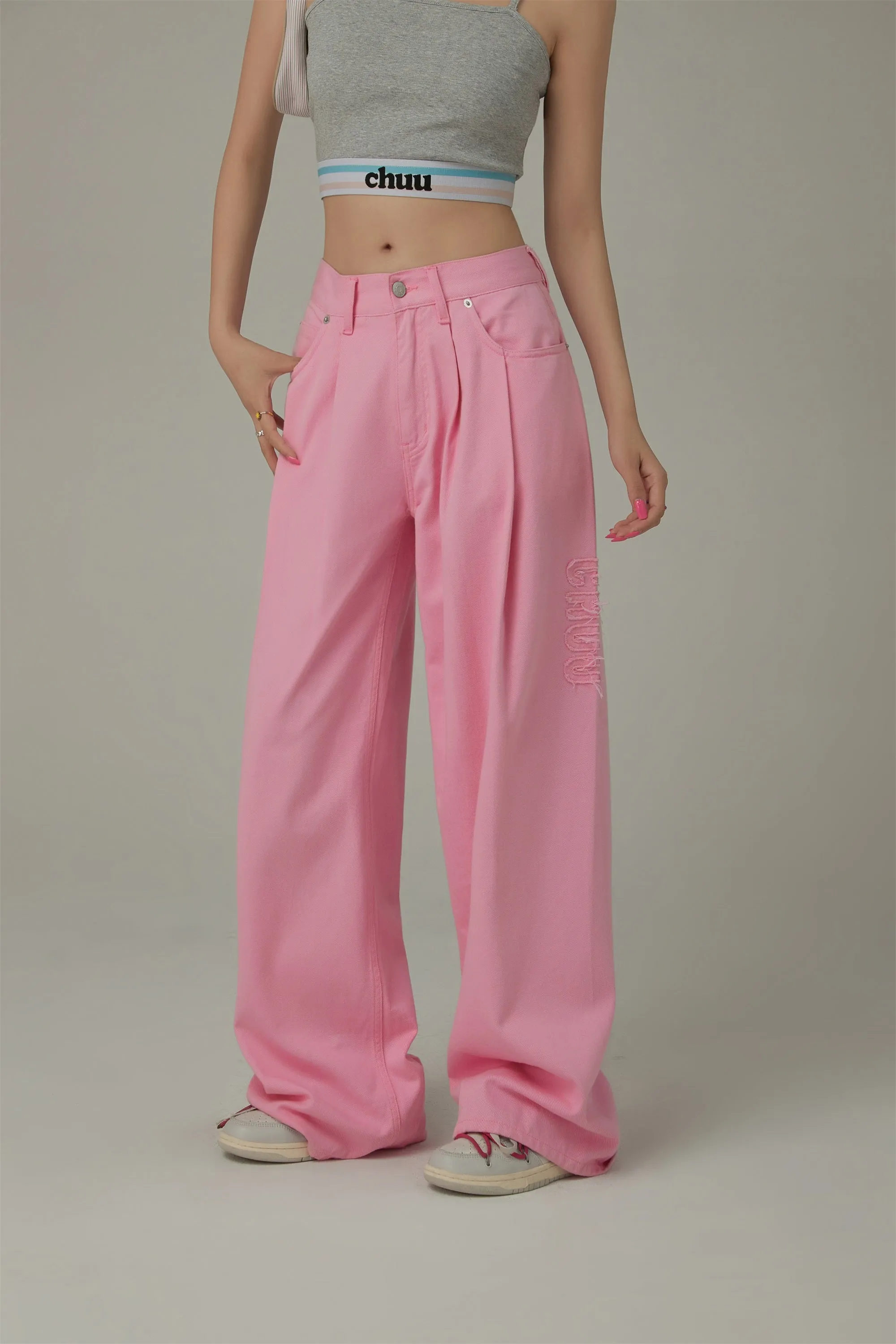 Logo Long Wide Baggy Color Pants