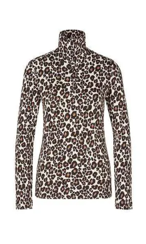 Marc Cain Collections Top with Button Polo Neck Collar Animal Print PC 48.27 J52 696