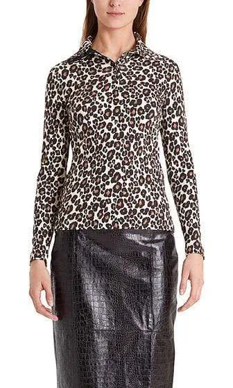 Marc Cain Collections Top with Button Polo Neck Collar Animal Print PC 48.27 J52 696