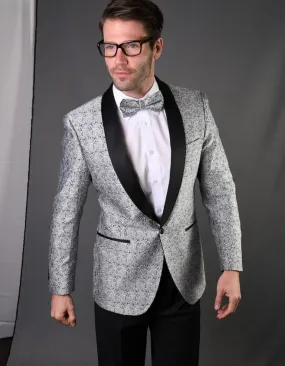 Mens Geometric Lace Pattern Tuxedo in Silver Grey