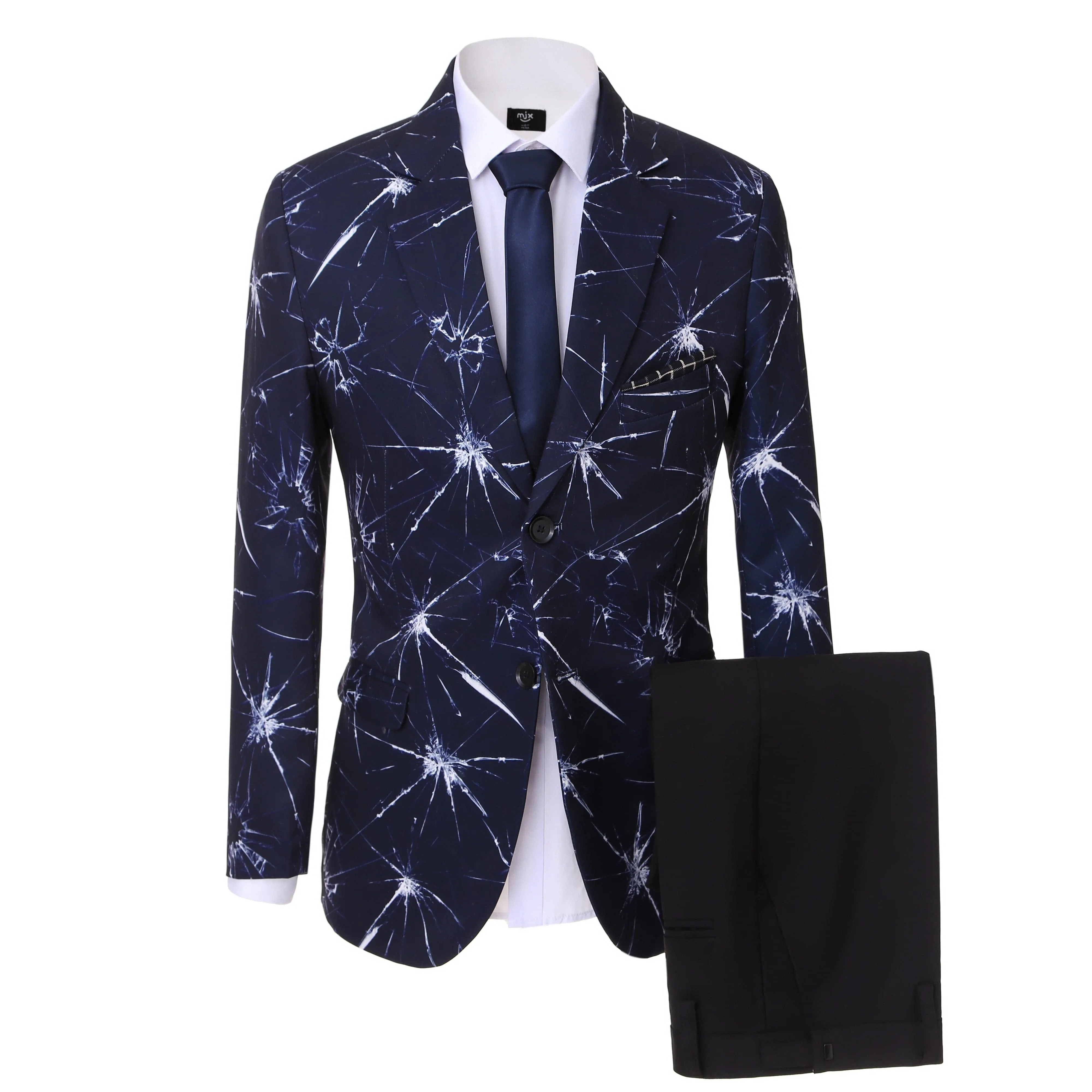 Men's Suit With Cracked Ice Pattern Notch Lapel 2 Piece Fashion Suit (Blazer Pants)