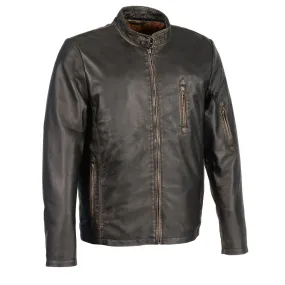 Milwaukee Leather-SFM1855-Men's Black Brown Sheepskin Moto Racer Leather Jacket with Throat Latch