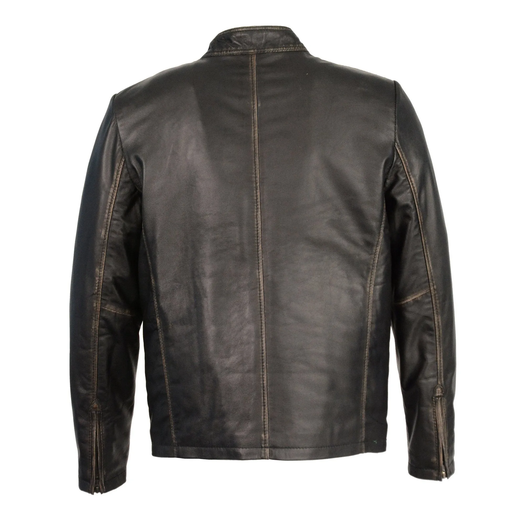 Milwaukee Leather-SFM1855-Men's Black Brown Sheepskin Moto Racer Leather Jacket with Throat Latch