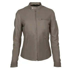 Moto Cafe Racer Womens Beige Leather Jacket