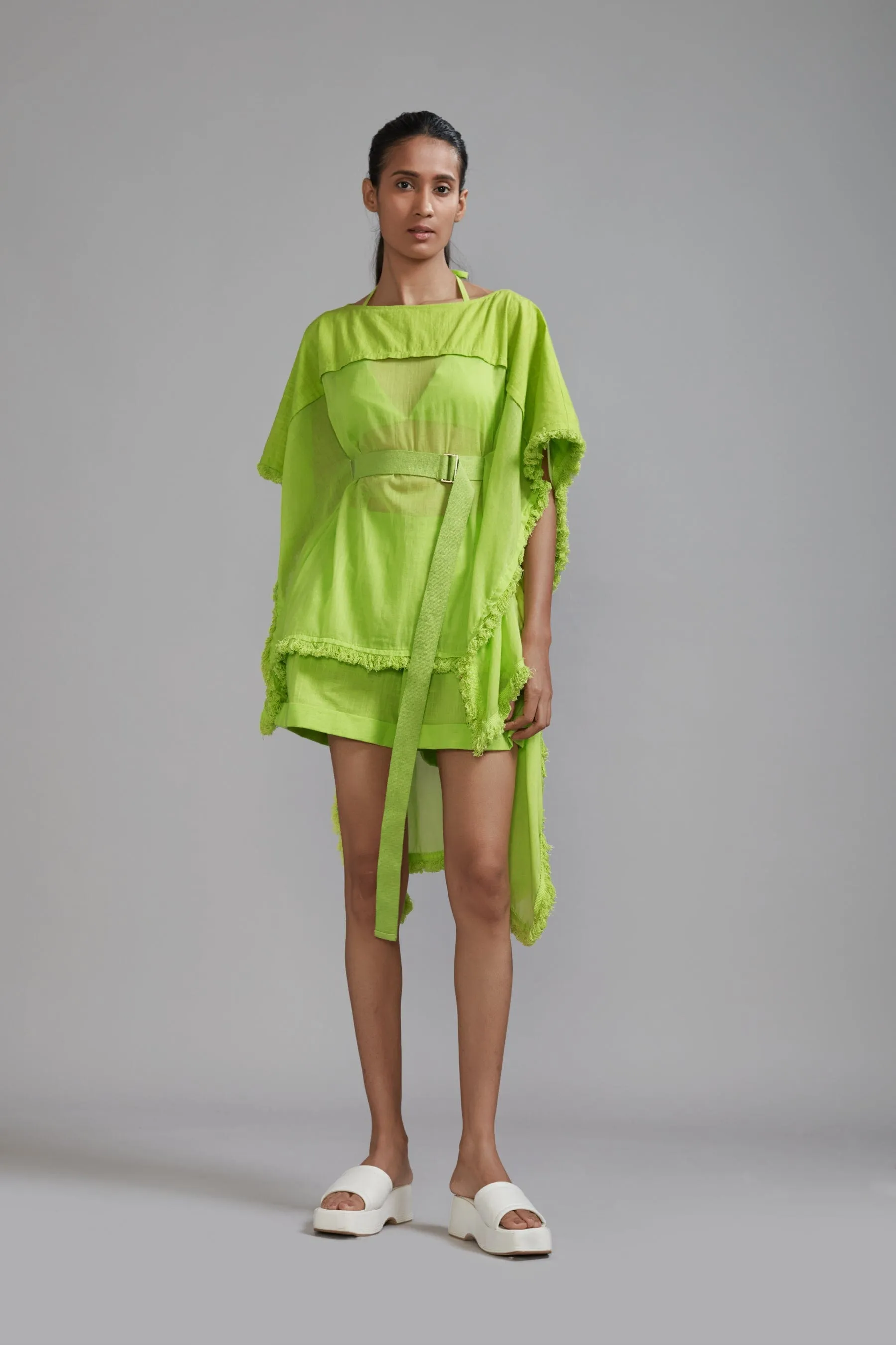 Neon Green Fringed Kaftan Co-Ords Set (3 PCS)