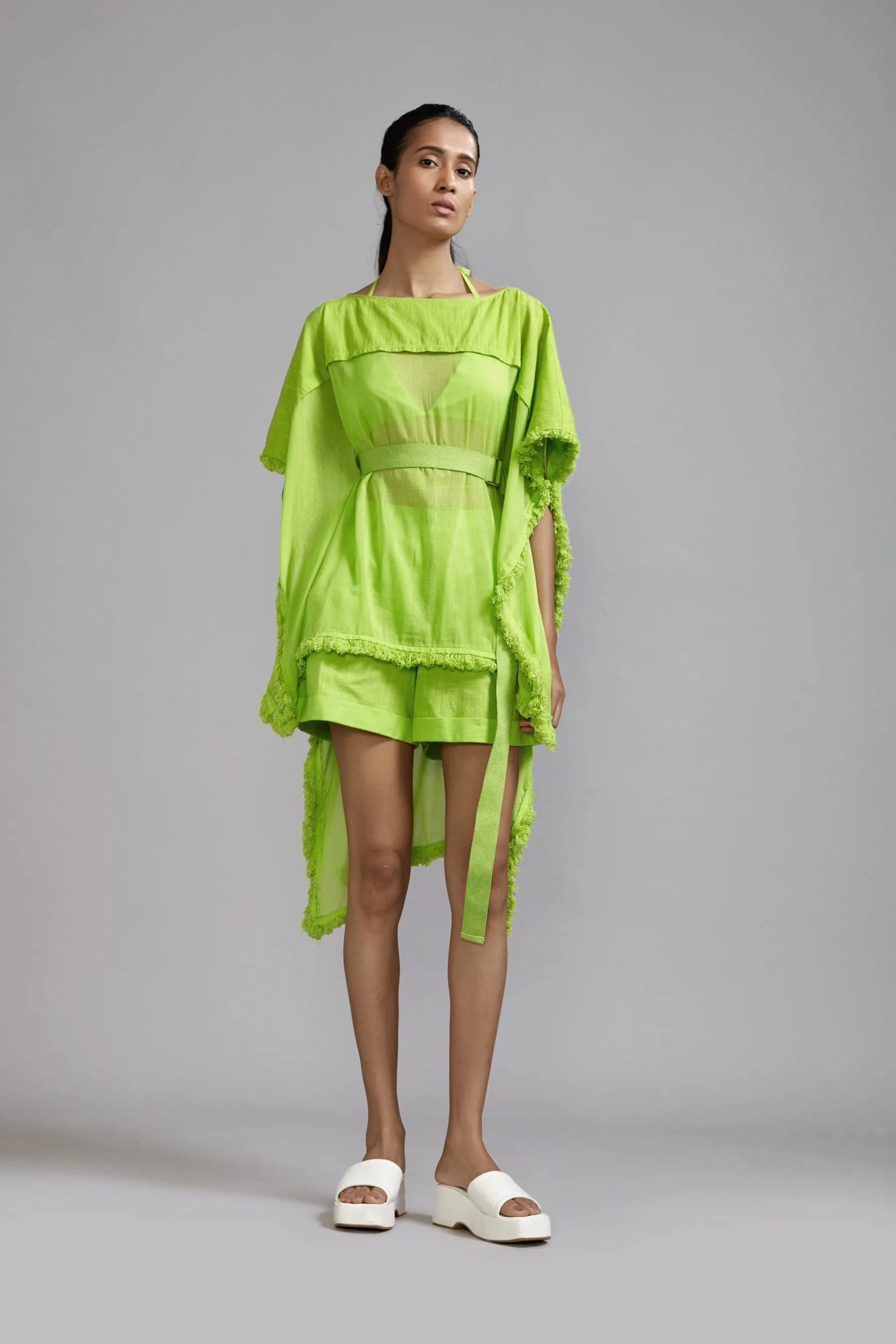 Neon Green Fringed Kaftan Co-Ords Set (3 PCS)