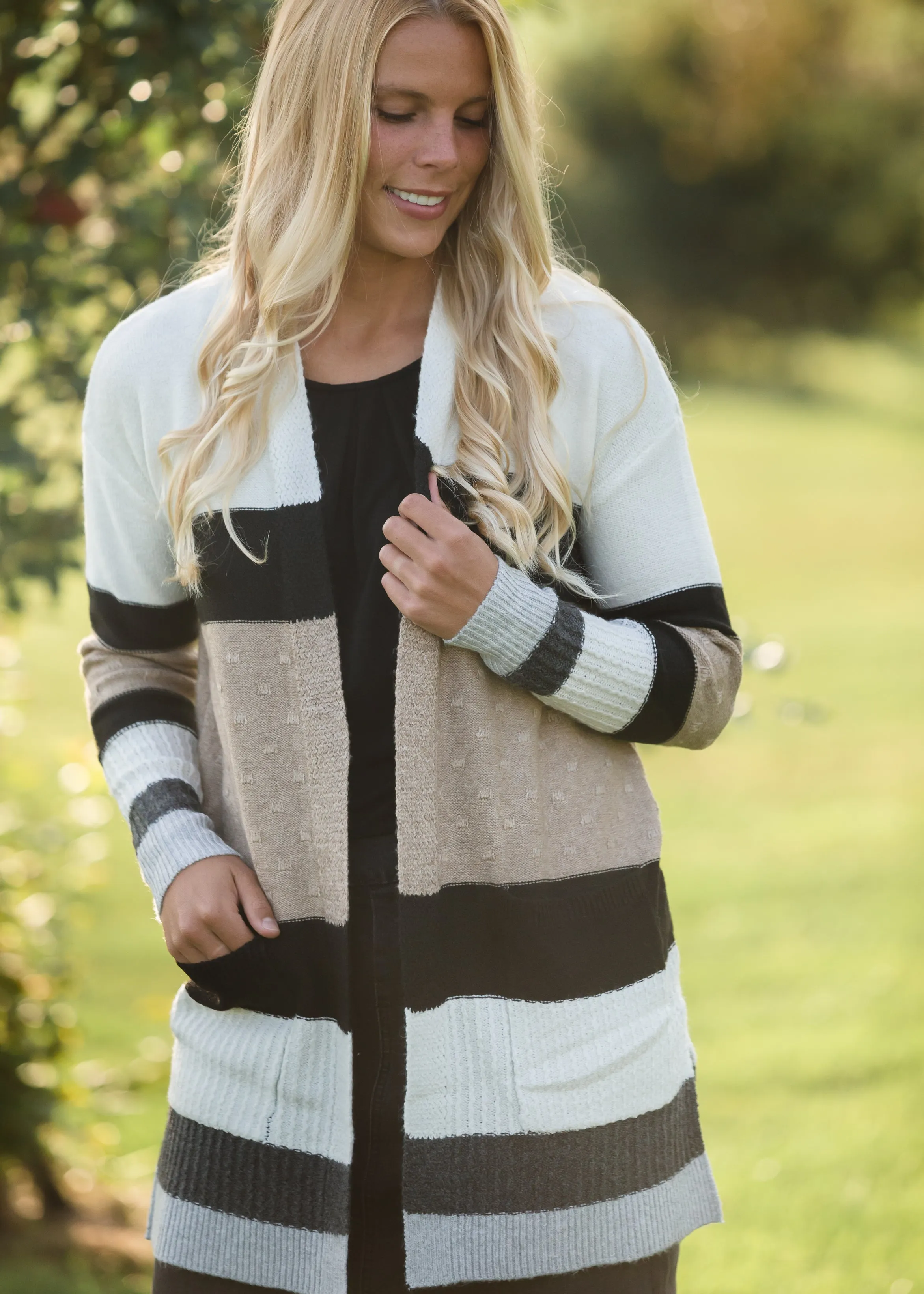 Open Front Color Block Cardigan - FINAL SALE