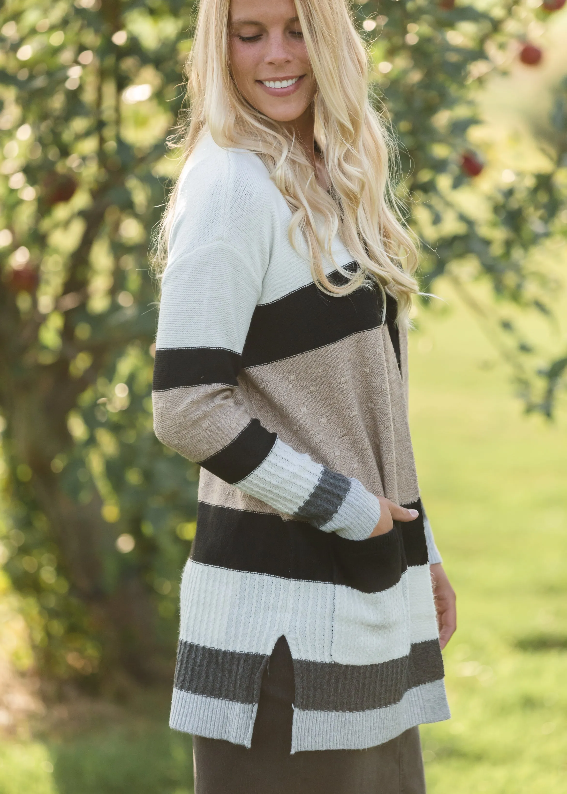 Open Front Color Block Cardigan - FINAL SALE