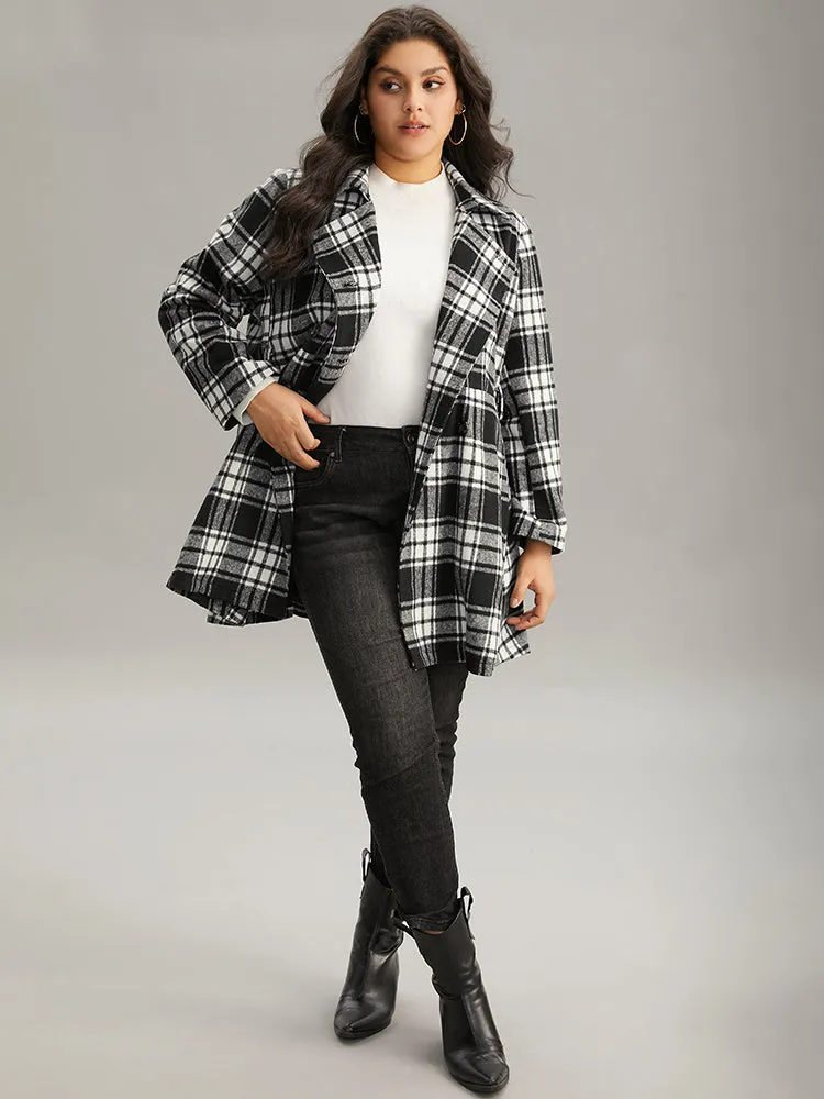 Plaid Belted Pocket Double Breasted Coat