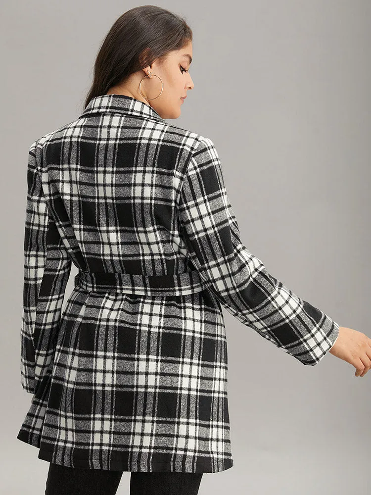 Plaid Belted Pocket Double Breasted Coat