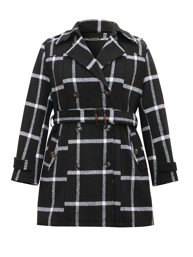 Plaid Double Breasted Belted coat