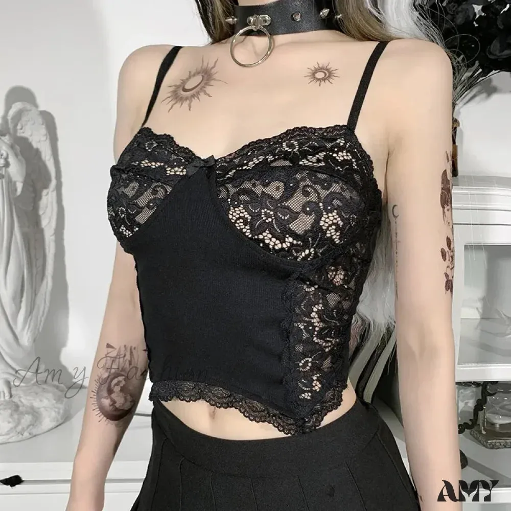 Punk Gothic Suspender Crop Top Lace