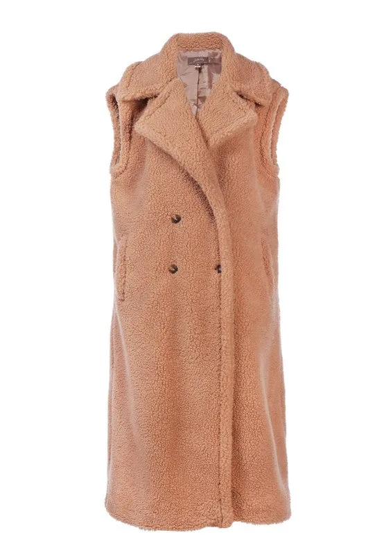 RAG & Co. Long Sleeveless Double-Breasted Faux Fur Coat