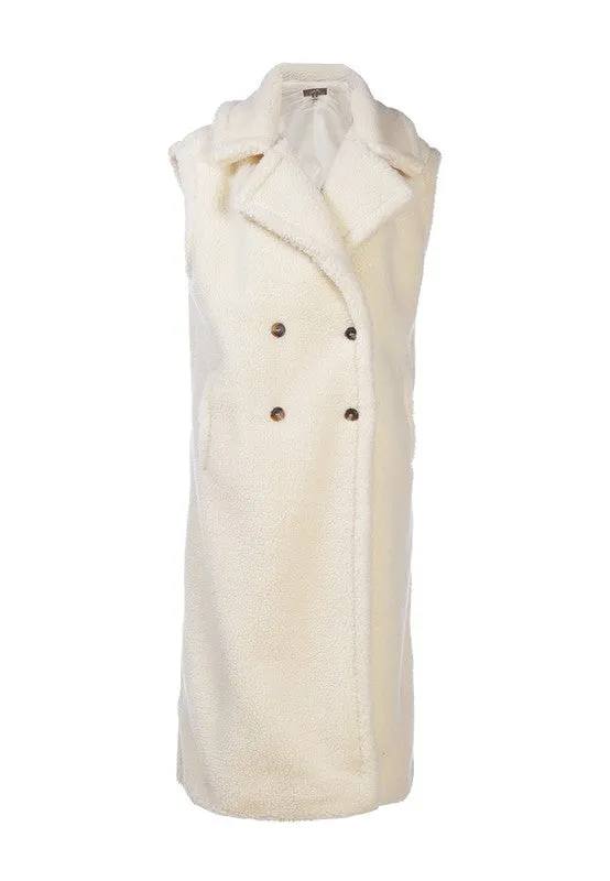 RAG & Co. Long Sleeveless Double-Breasted Faux Fur Coat