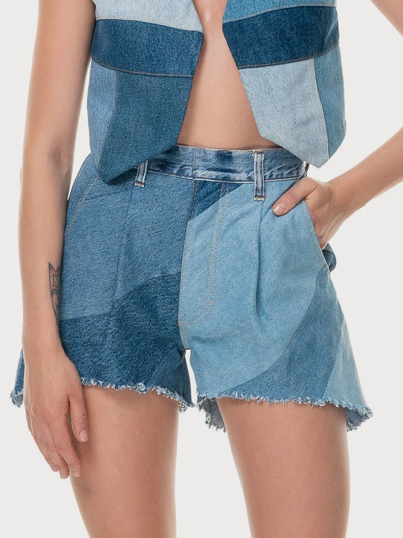 Reworked Diagonal Patchwork Shorts