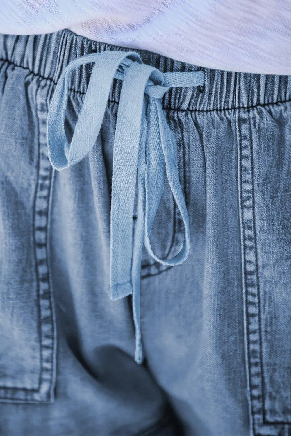 Sky Blue Fringed Denim Shorts