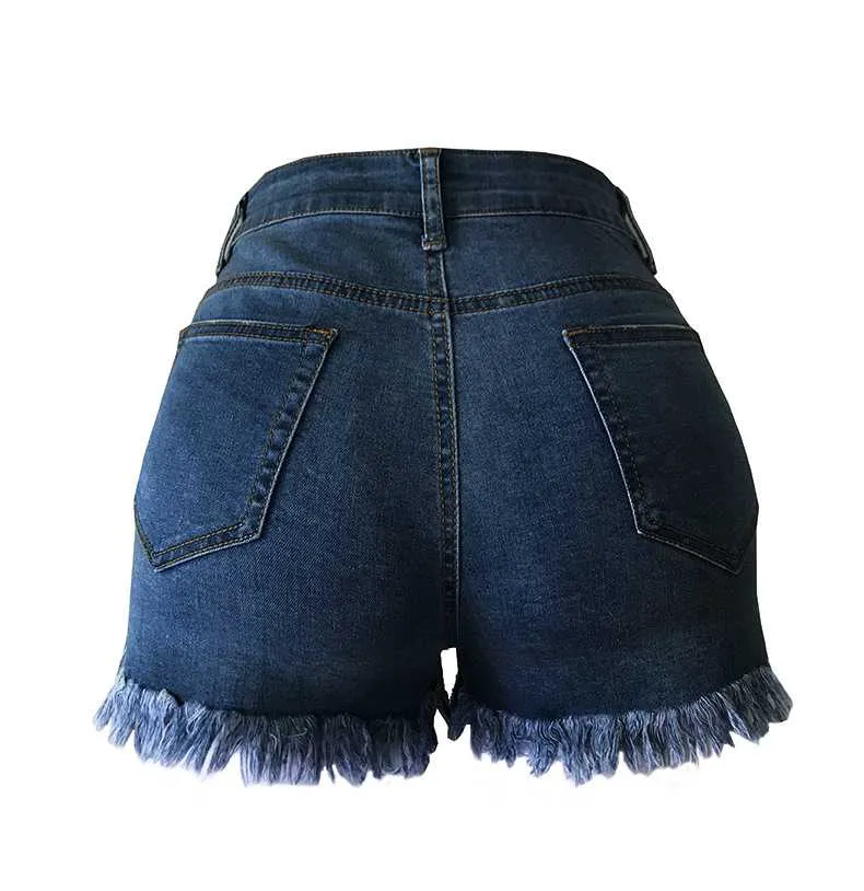 Slimming Ripped Frayed Fringed High Waisted Fringe Denim Shorts