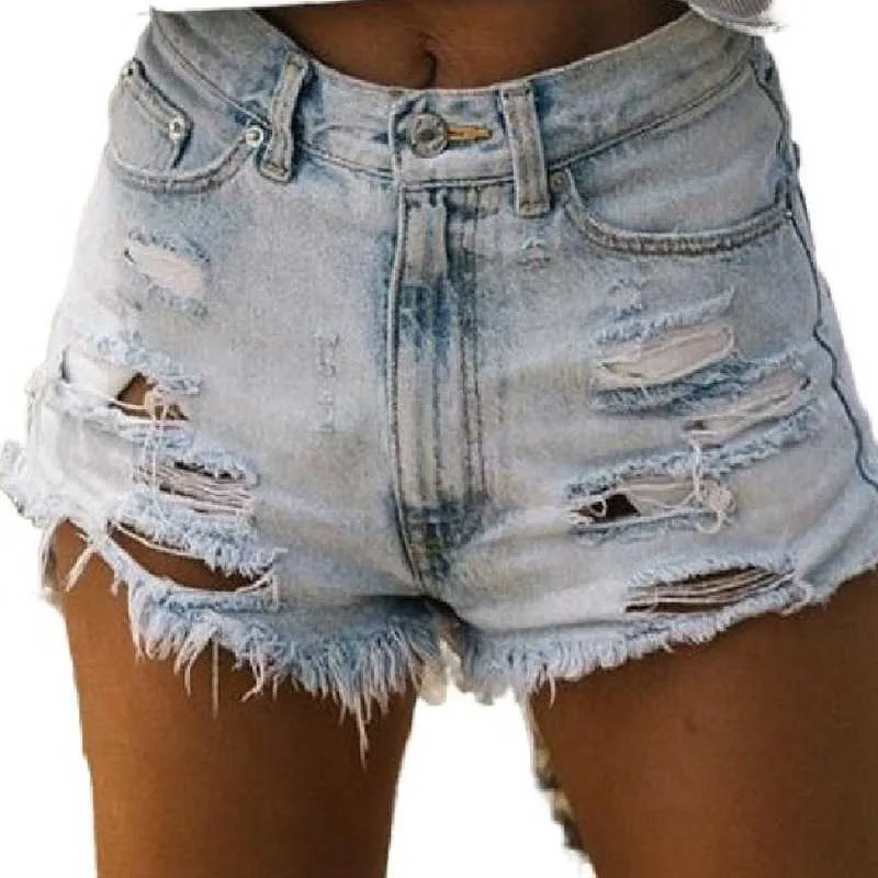 Slimming Ripped Frayed Fringed High Waisted Fringe Denim Shorts