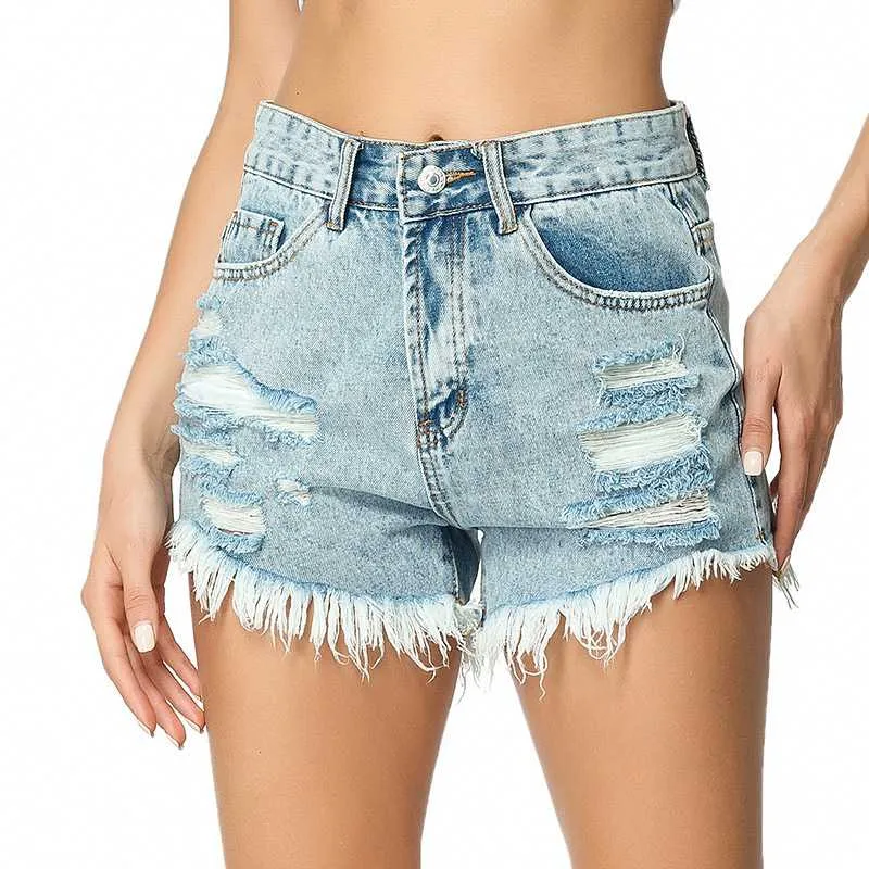 Slimming Ripped Frayed Fringed High Waisted Fringe Denim Shorts