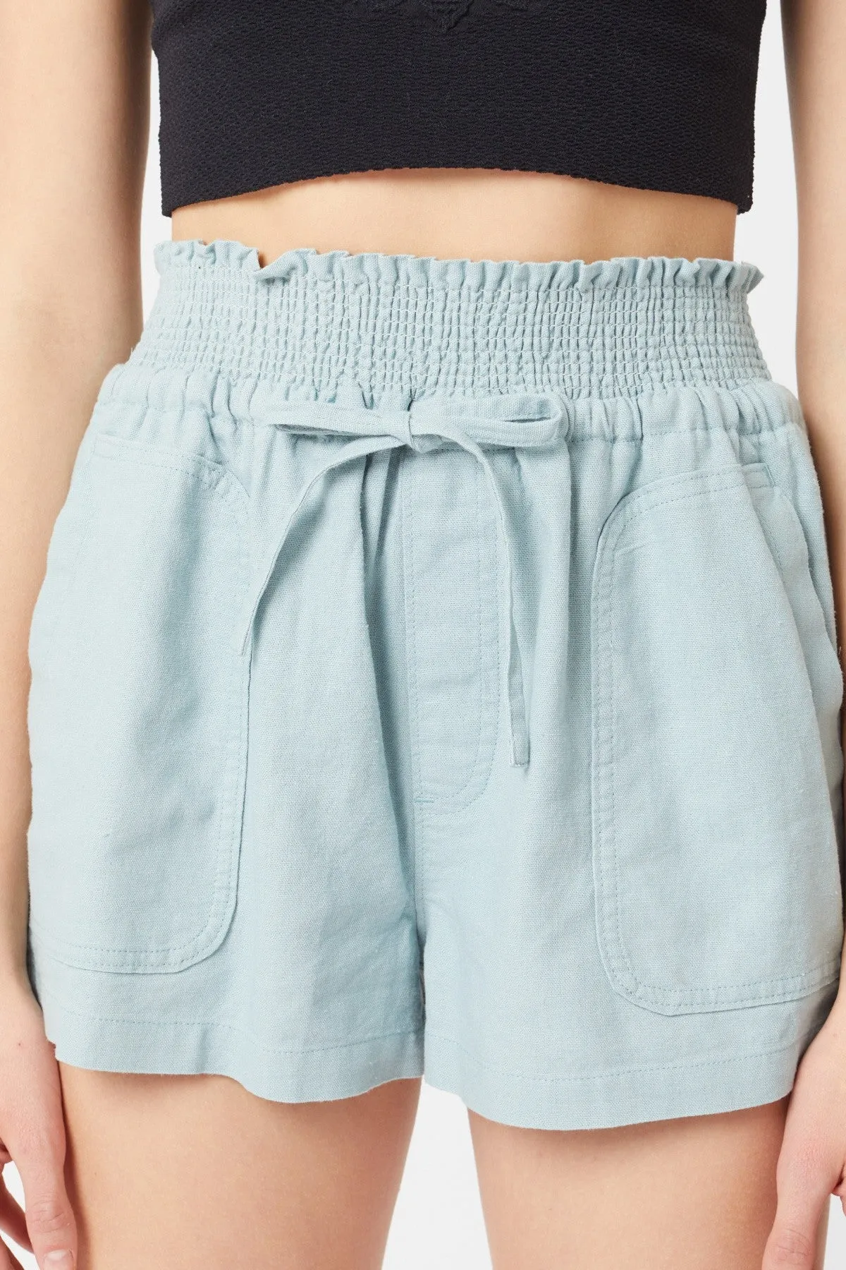 Smocked Waist Linen Shorts