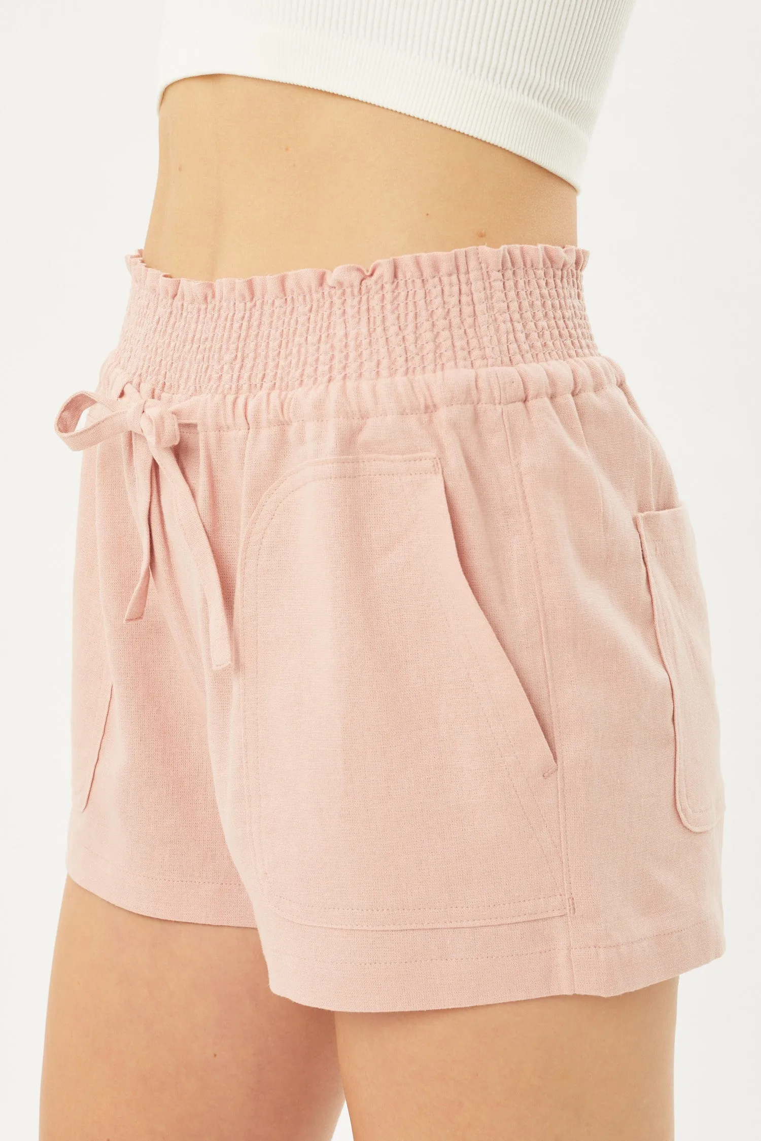 Smocked Waist Linen Shorts