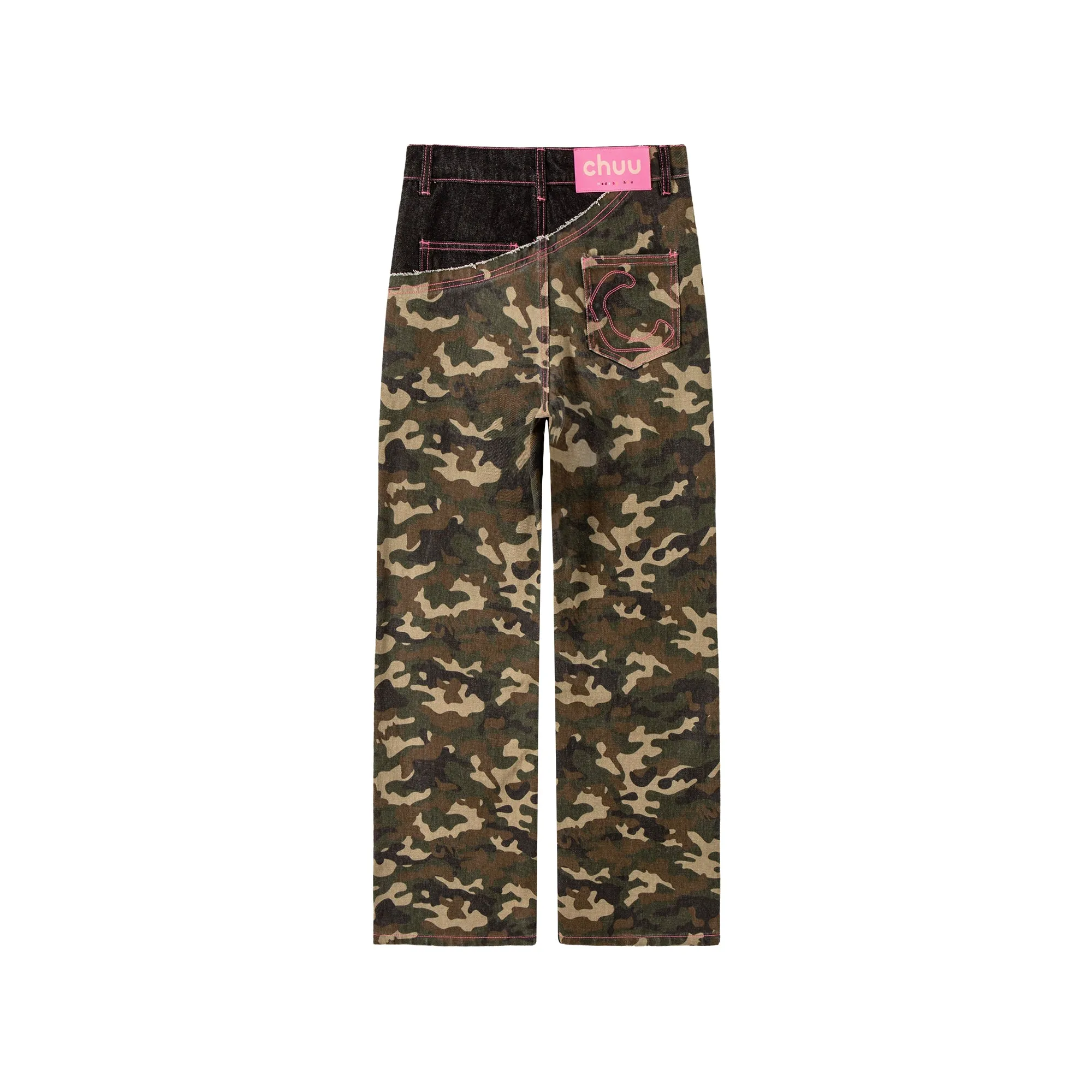 Stitched Camouflage Straight Denim Pants