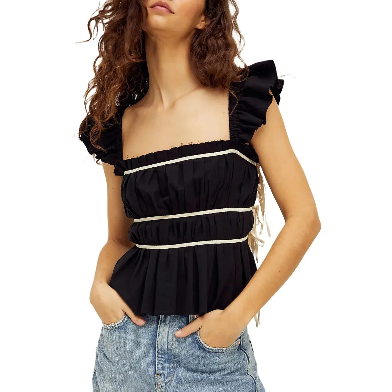 Summer Sleeve Square Neck Patchwork Crop Top Streetwear Crop Top