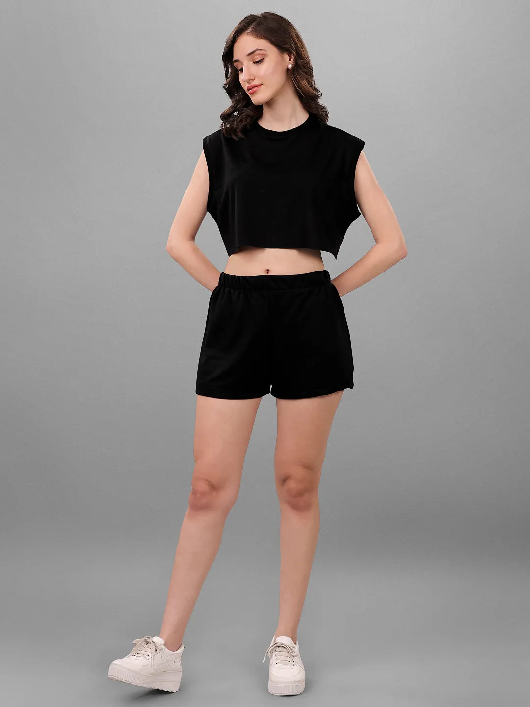 SXV Black Short with Crop Top Coords Set