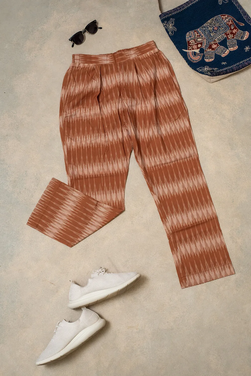 Tawny Brown Patterned Ikat Stitched Pant