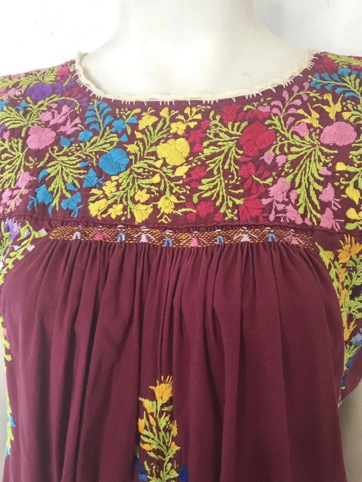 Vintage 60s 70s Boho Oaxacan Mexican Hand Embroidered Festival Dress