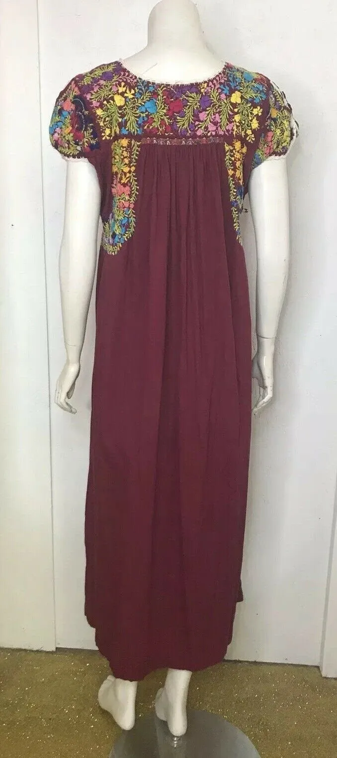 Vintage 60s 70s Boho Oaxacan Mexican Hand Embroidered Festival Dress