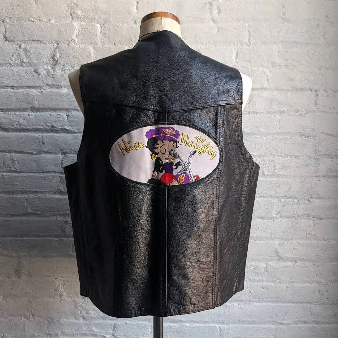 Vintage Betty Boop Leather Biker Vest Genuine Grunge Moto Western Motorcycle Top