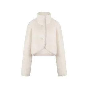 White Collar Faux Mink Short Jacket