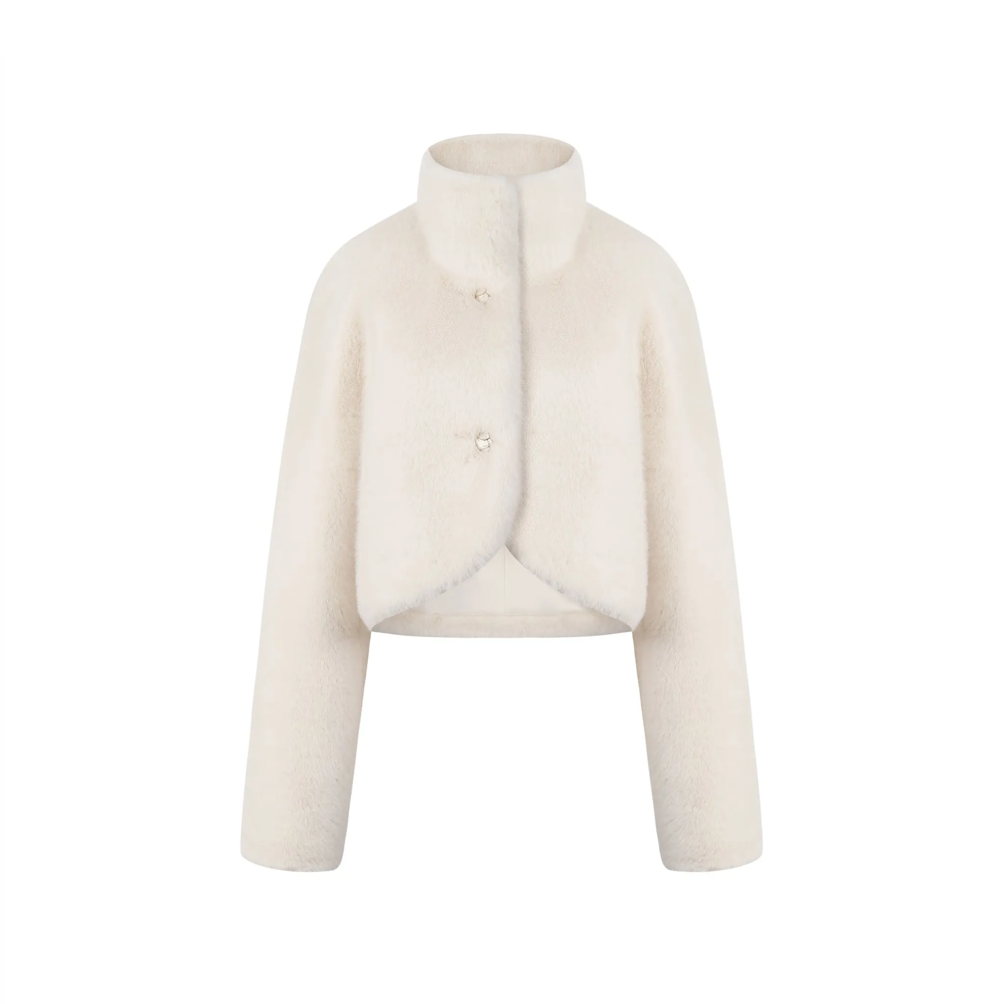 White Collar Faux Mink Short Jacket